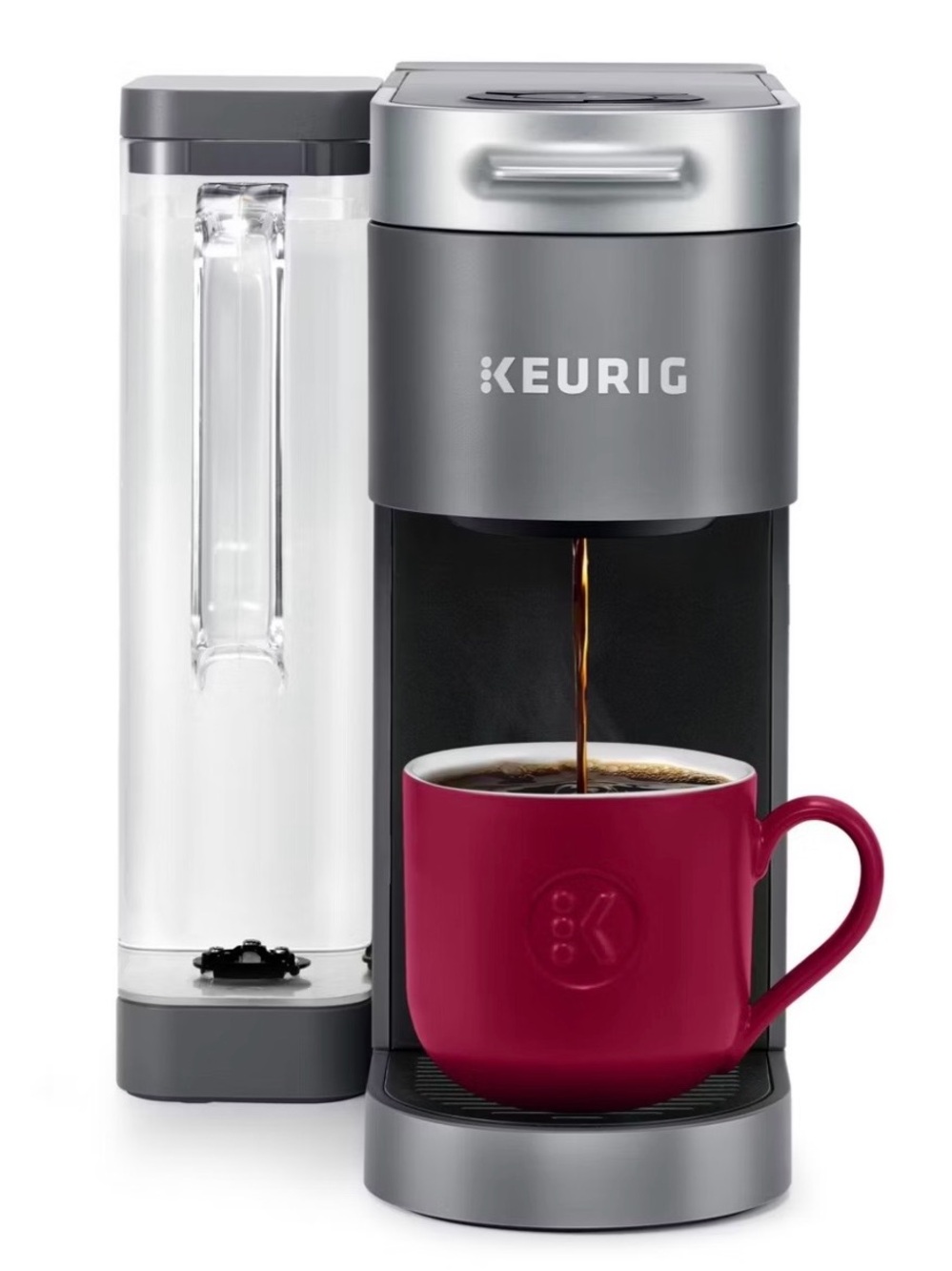 Keurig Single-Serve Coffee Maker in Gray with Silver Accents and Red Mug - Picture 2 of 2